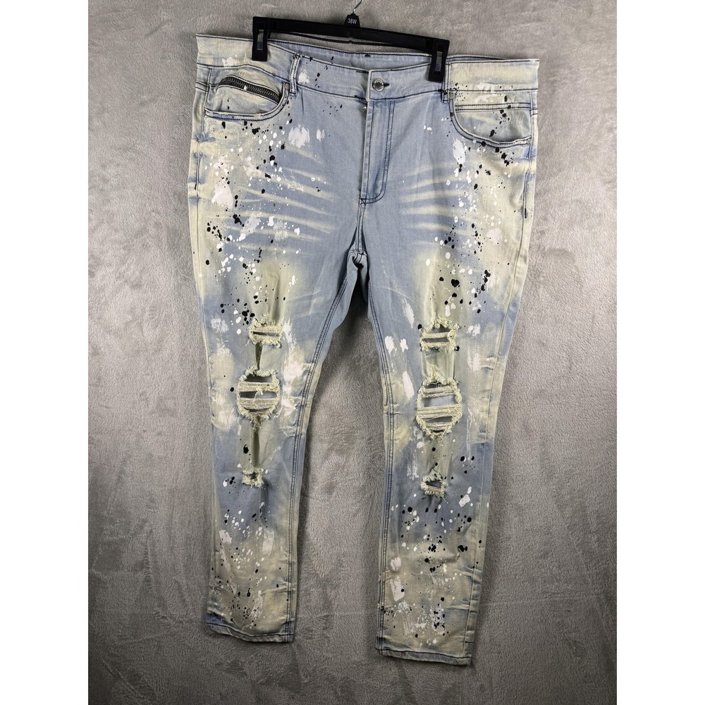 Rockstar Original Jeans Mens 40x30 Blue Distressed Skinny Denim RSM200-FABIAN